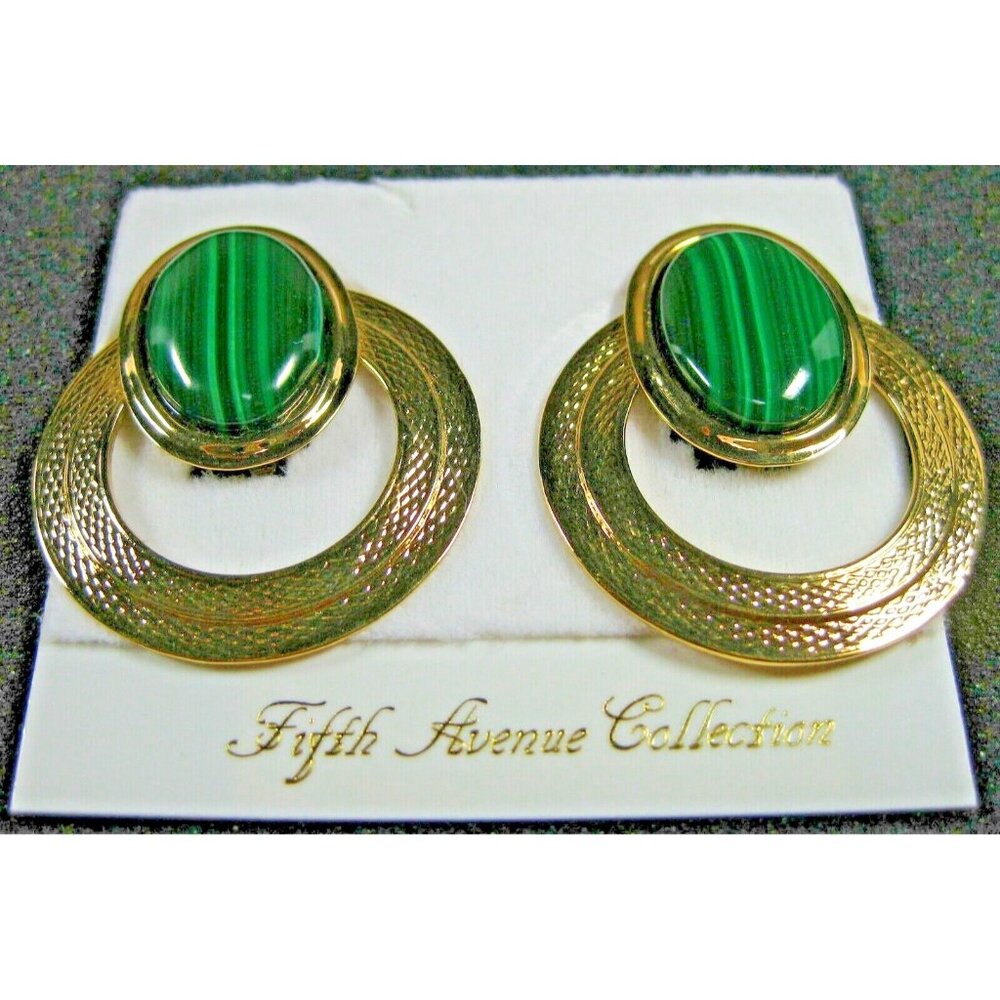 Butler Fifth Avenue Collection FAC Genuine Malachite Green Gold Clip  Earrings
